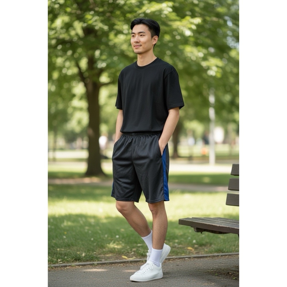 6Th Man Men's Sport Shorts Black Stripes on Sides Size Medium New